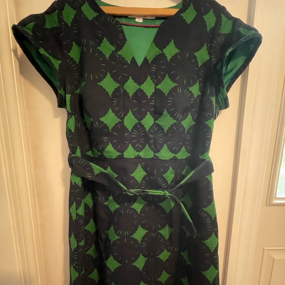 Boden green and blue belted dress. Size 12.
